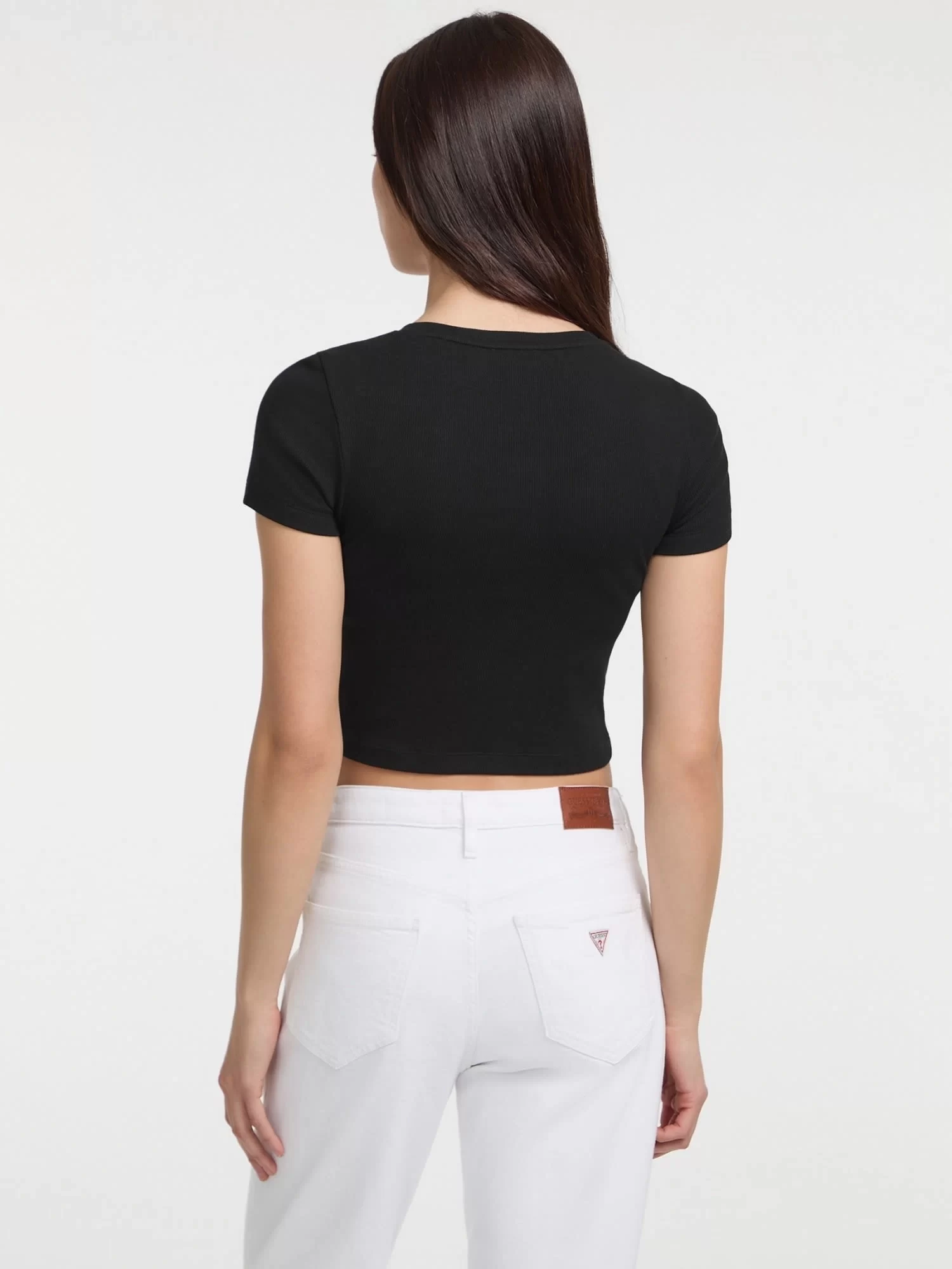 Guess jeans Gj Sl Cn Snap Embro Slım Top Kadın Siyah T-Shirt W5GP27KA0H1-JBLK