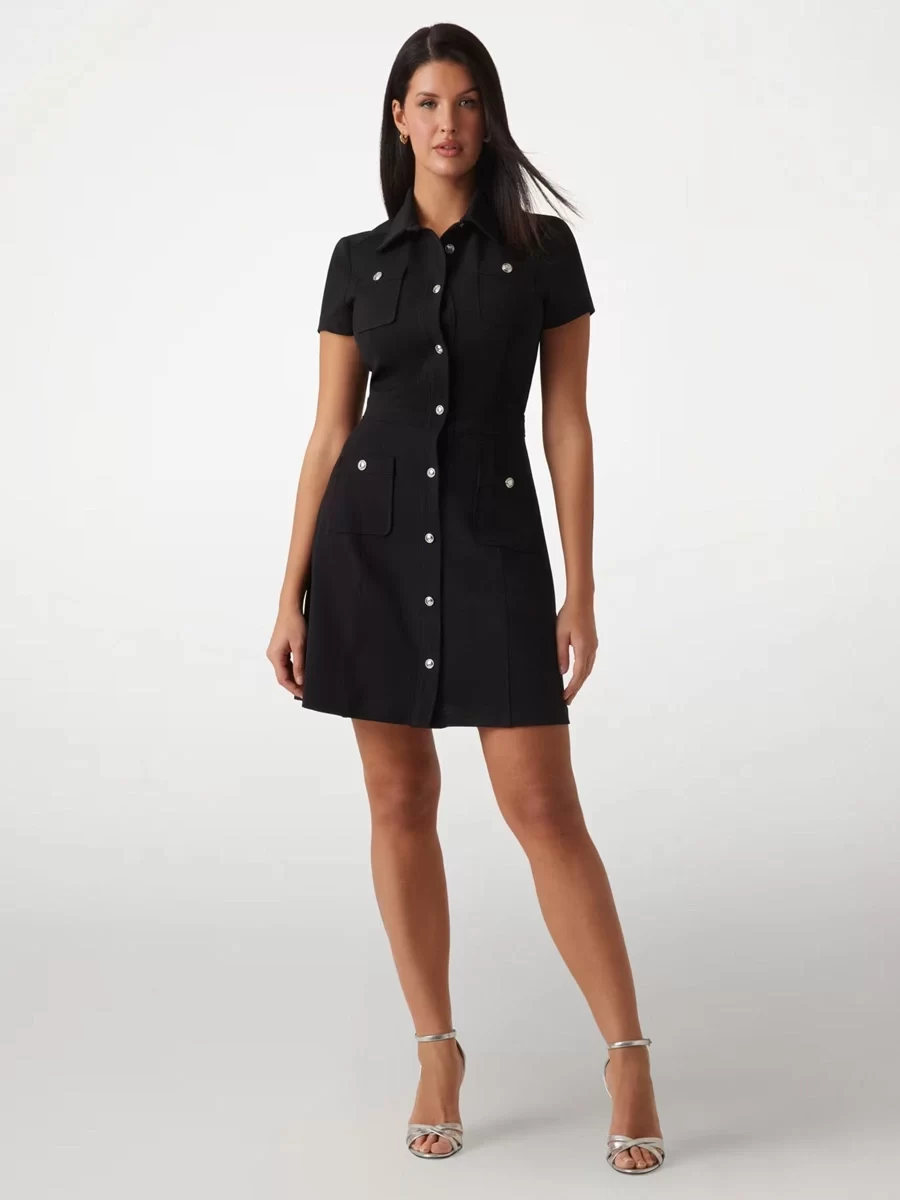 Guess Es Ss Elora Pockets Dress Kadın Siyah Elbise W5GK70KCBO2-JBLK