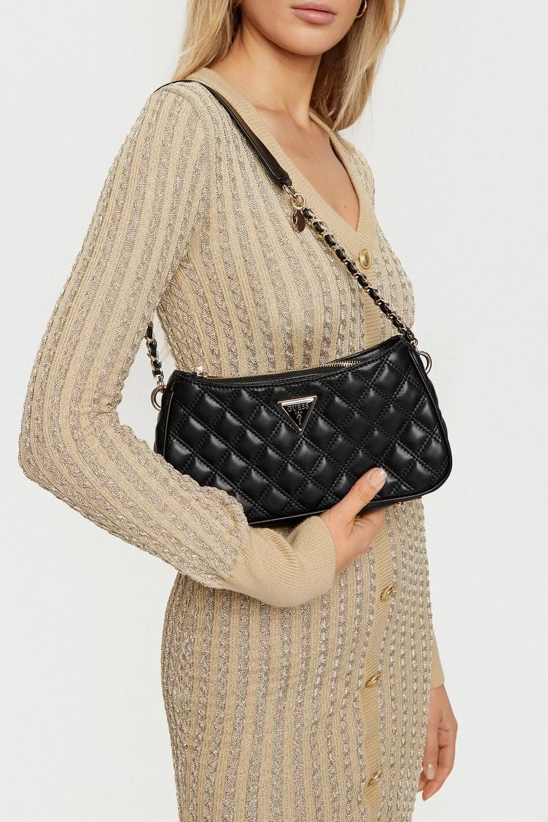 Guess Gıully Top Zıp Shoulder Bag Kadın Siyah Omuz Çantası HWQG8748160-BLA