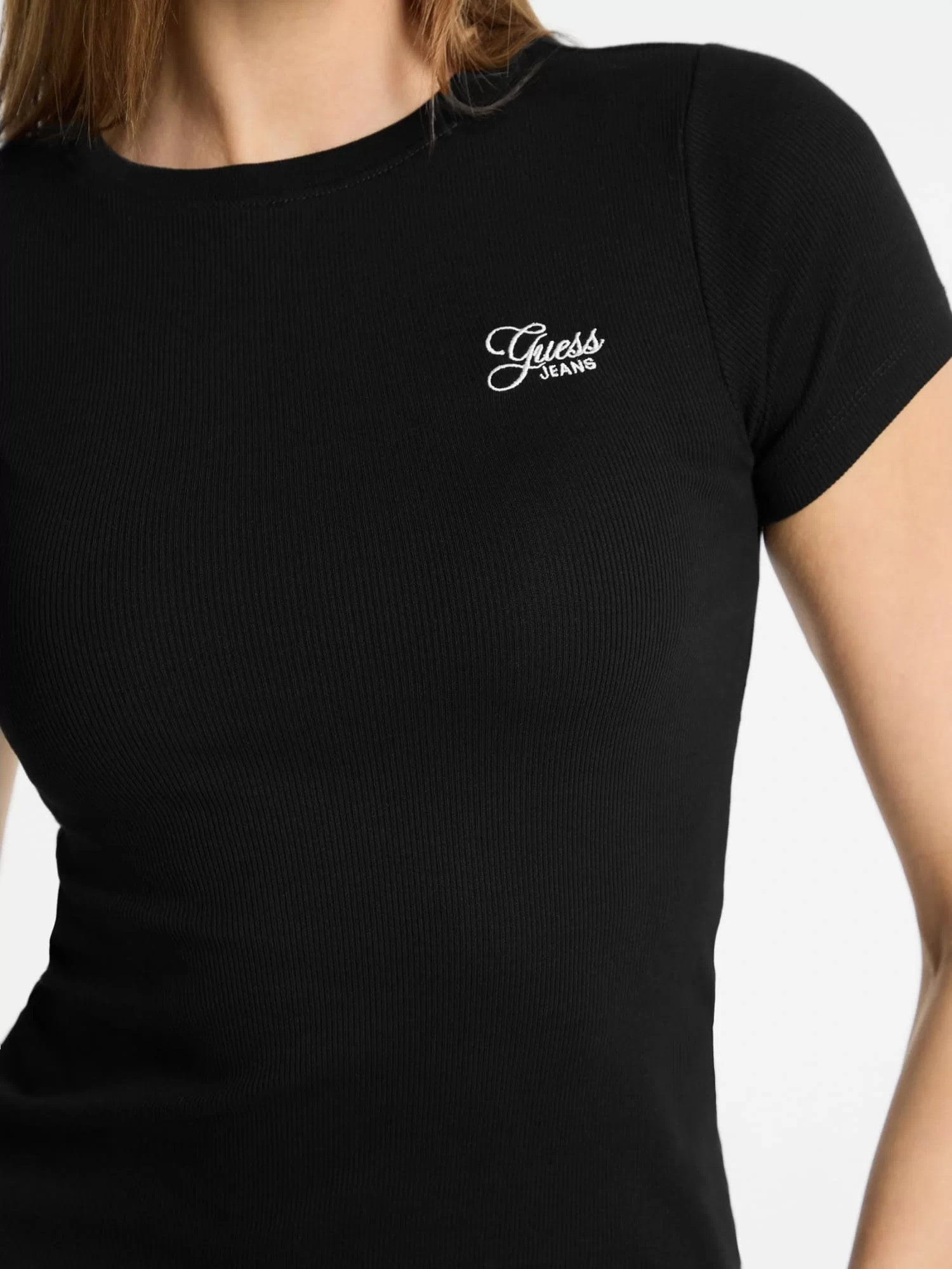 Guess jeans Gj Ss Cn Embro Slım Top Kadın Siyah T-Shirt W5GP62KA0H1-JBLK