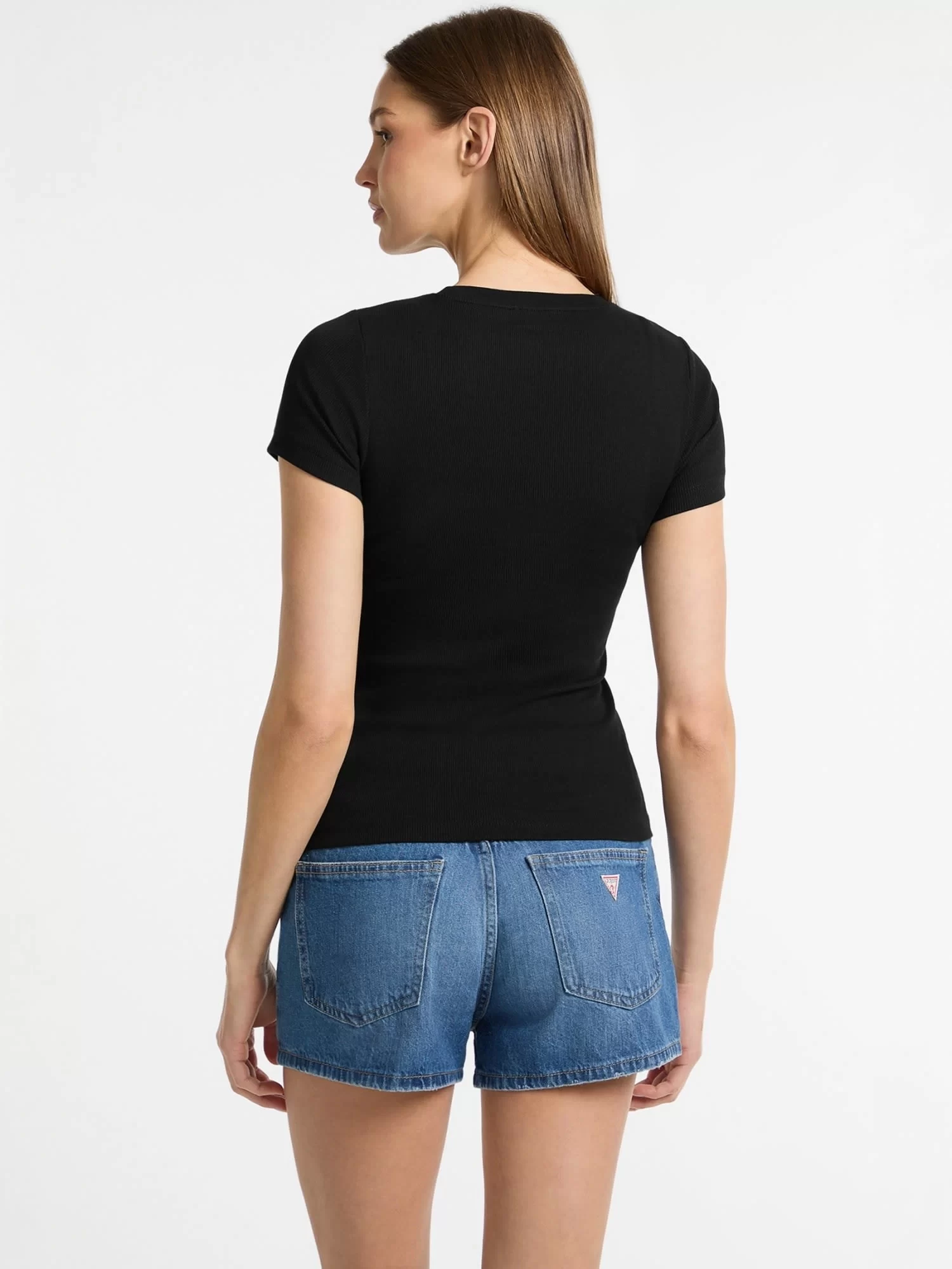 Guess jeans Gj Ss Cn Embro Slım Top Kadın Siyah T-Shirt W5GP62KA0H1-JBLK