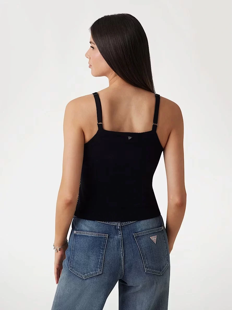 Guess Khloe Rhınestones Tank Swtr Kadın Siyah Atlet W5GR47Z3MN2-JBLK