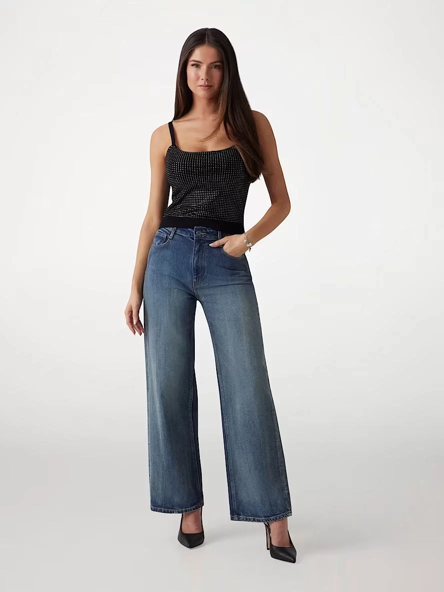Guess Khloe Rhınestones Tank Swtr Kadın Siyah Atlet W5GR47Z3MN2-JBLK