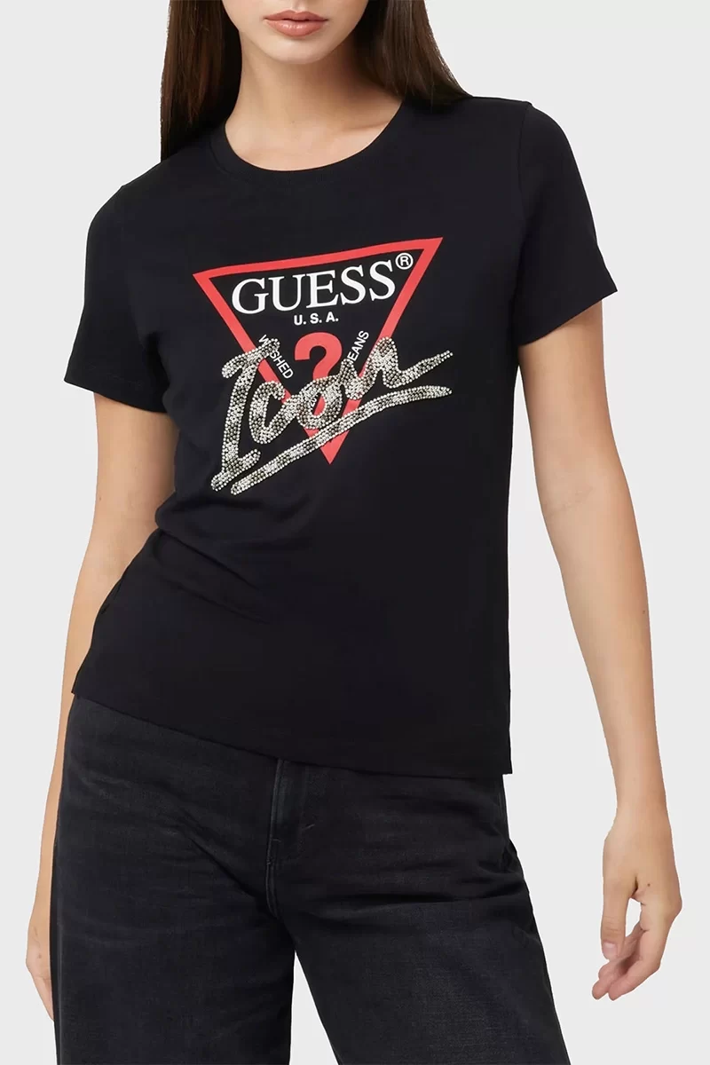 Guess Ss Cn Trıangle Love Tee Kadın Siyah T-Shirt W5RI10I3Z14-JBLK