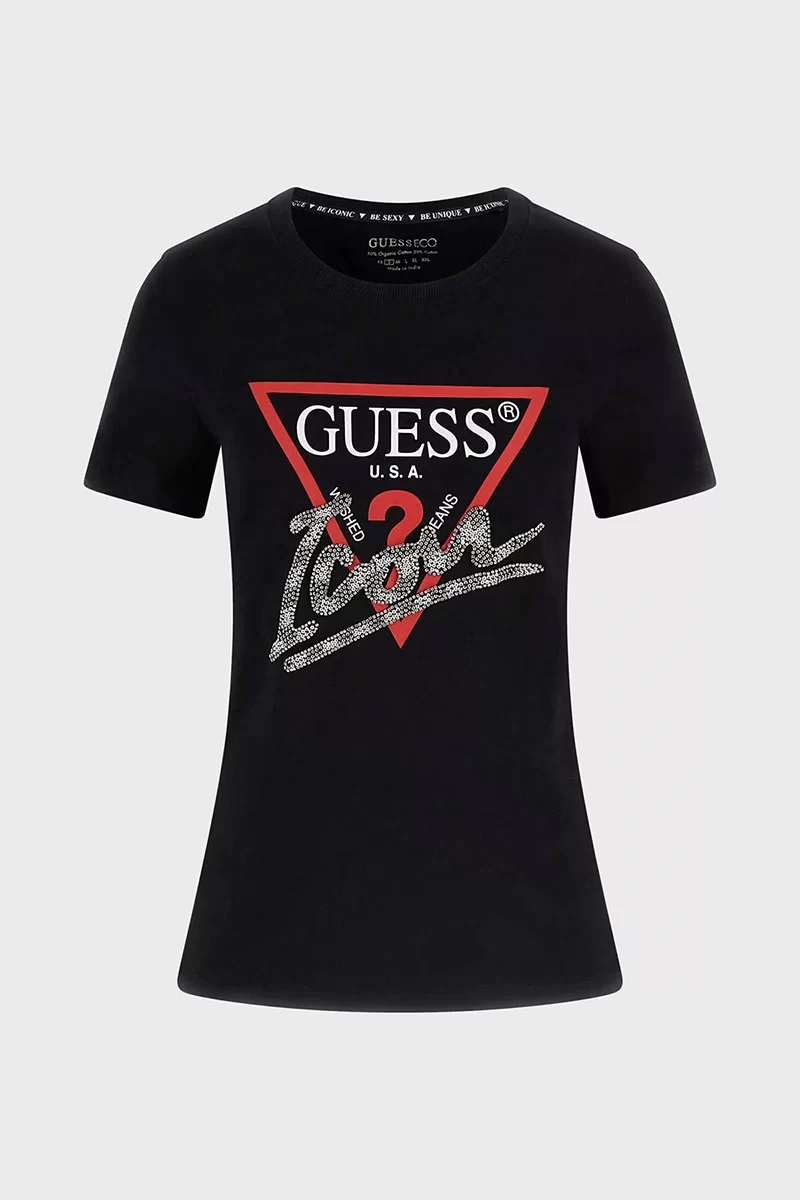 Guess Ss Cn Trıangle Love Tee Kadın Siyah T-Shirt W5RI10I3Z14-JBLK