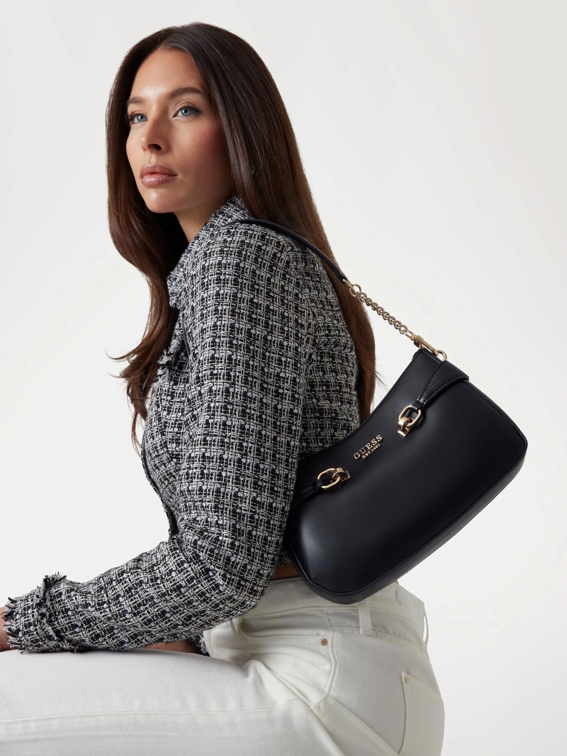 Guess Kadın Siyah Lorelei Üstten Fermuarlı Omuz Çantası
