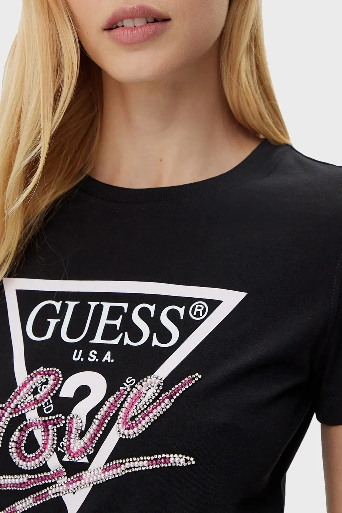 Guess Cn Ss Love Trıangle Tee Kadın Siyah T-Shirt W5GI05I3Z14-JBLK