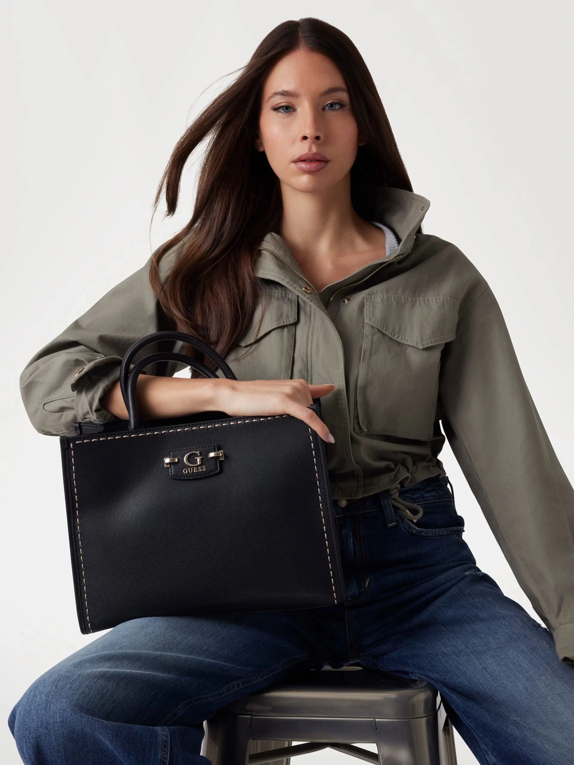 Guess Nastra 2 Comp Tote Kadın Siyah El Çantası HWBG9637220-BLA