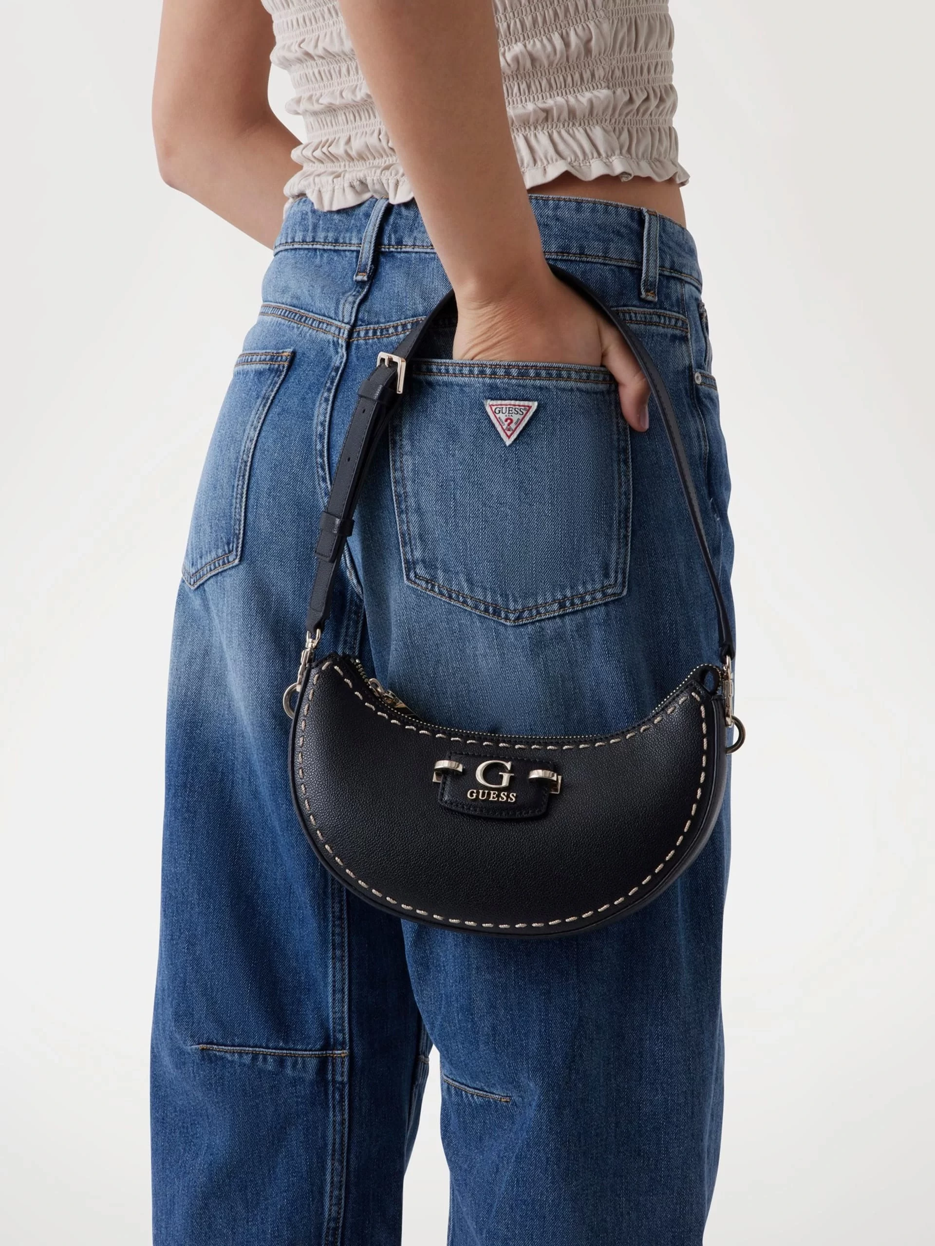 Guess Nastra Top Zıp Shoulder Bag Kadın Siyah Omuz Çantası HWBG9637170-BLA