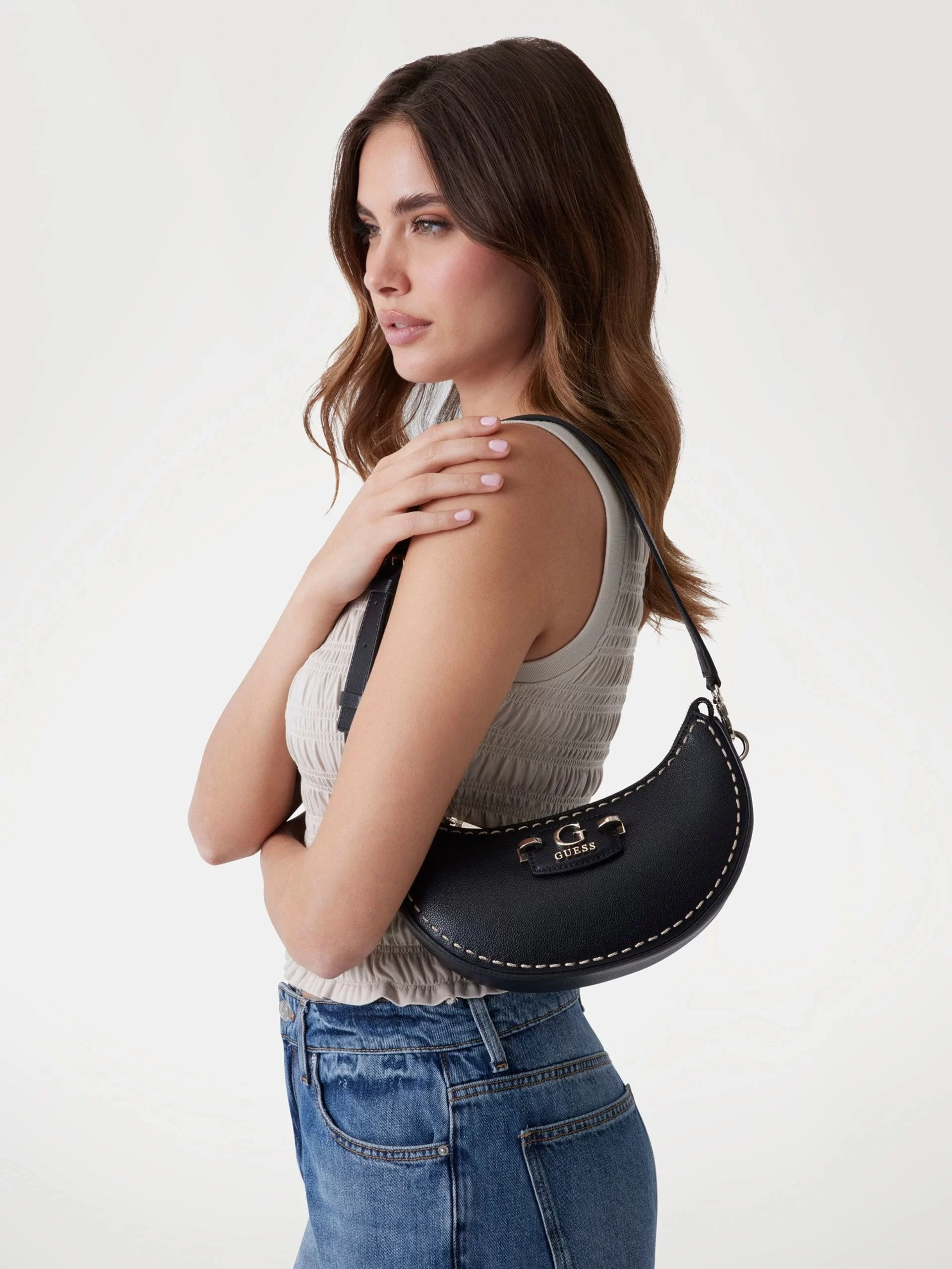 Guess Nastra Top Zıp Shoulder Bag Kadın Siyah Omuz Çantası HWBG9637170-BLA