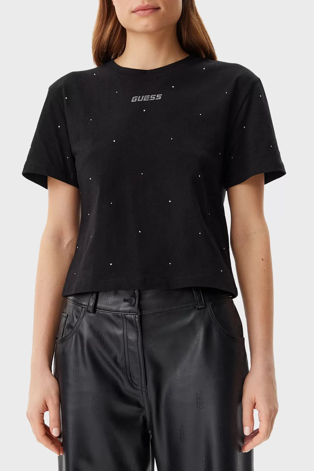Guess Prımula Rhınestones Boxy Tee Kadın Siyah T-Shirt V5GI00I3Z14-JBLK