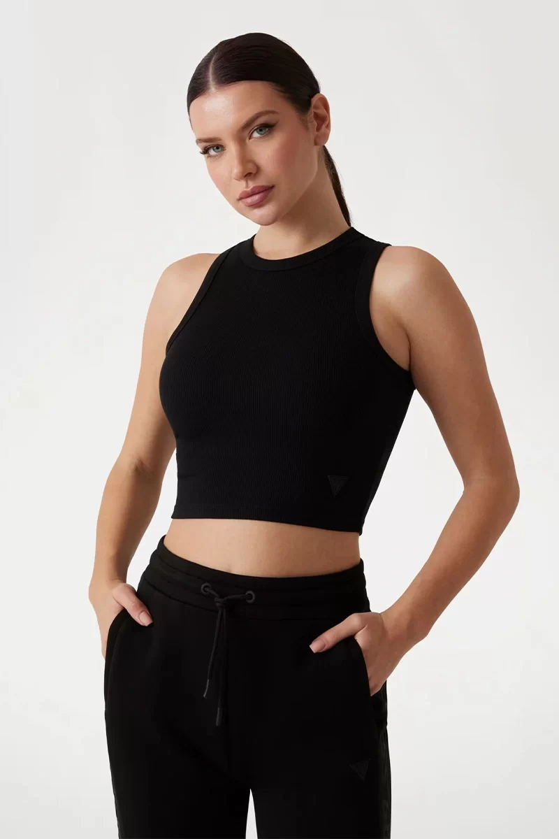 Guess Edıe Tank Top Kadın Siyah Crop V3GP19K8RT2-JBLK