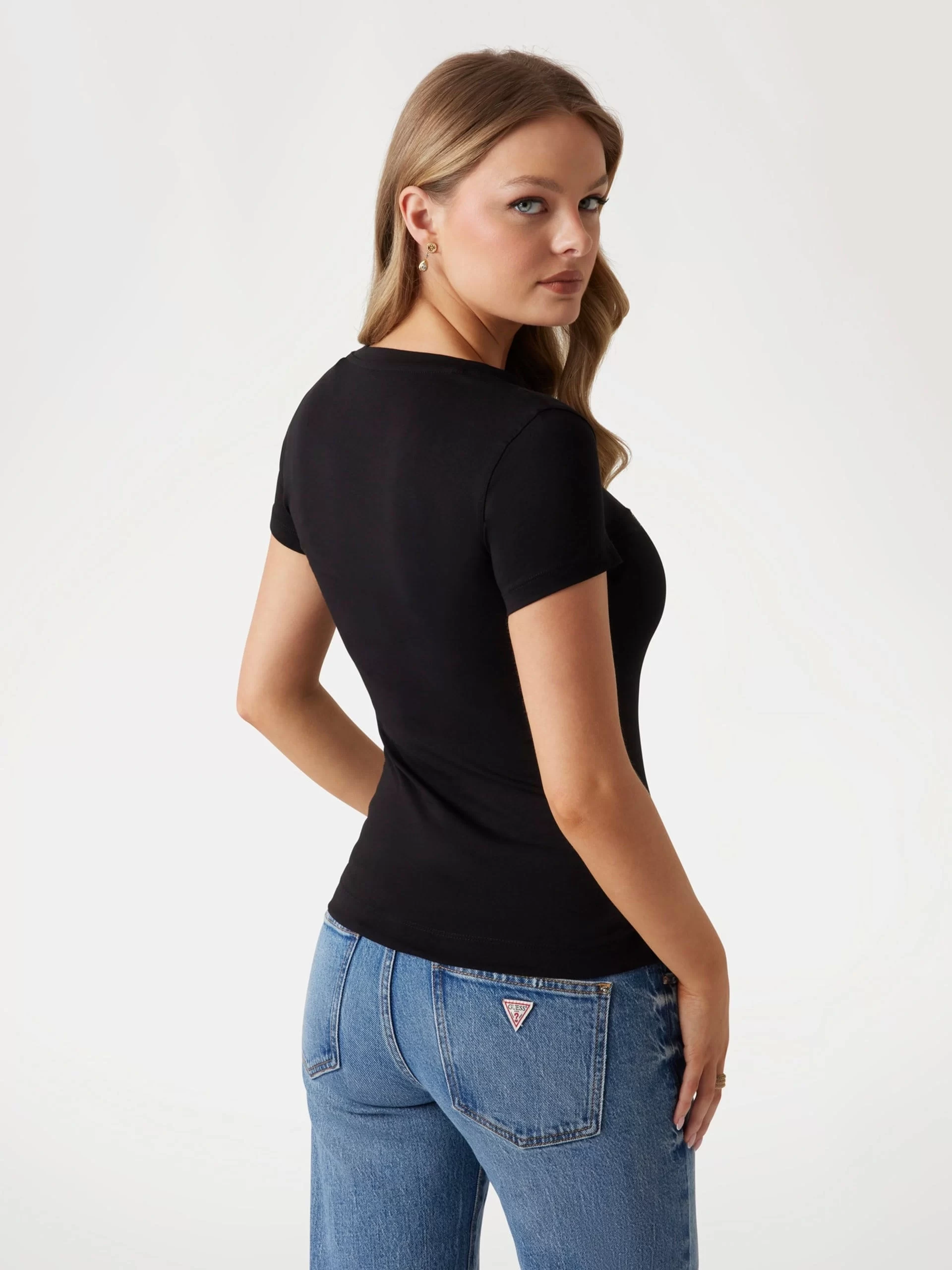 Guess Cn Ss Glıtter Degrade Logo Tee Kadın Siyah T-Shirt W5GI14J1314-JBLK