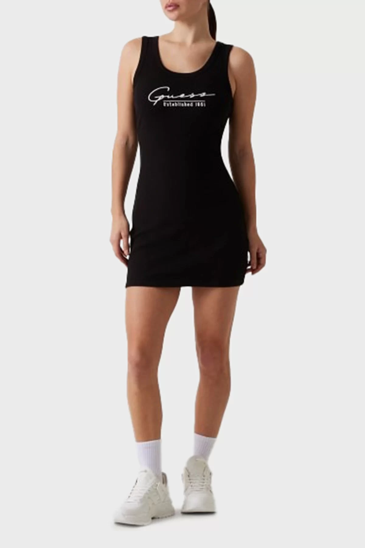 Guess Sunflower Rıb Dress Kadın Siyah Elbise V5GK06K8RT2-JBLK