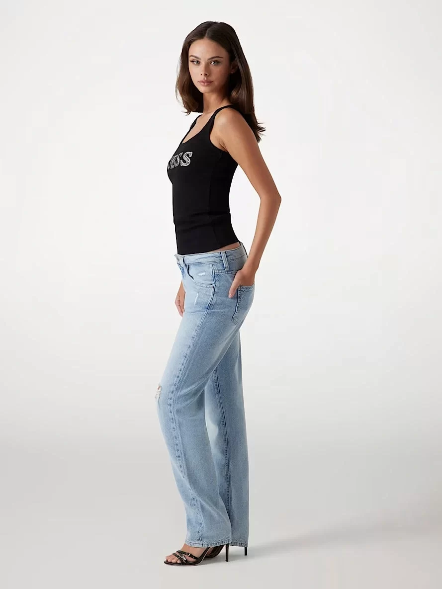 Guess Sl Embellıshed Logo  Tank Top Kadın Siyah Atlet W5GP29KA0H1-JBLK