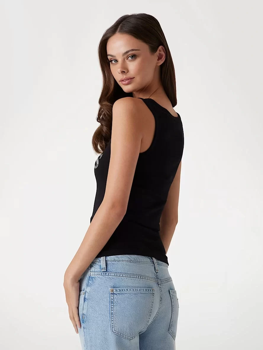 Guess Sl Embellıshed Logo  Tank Top Kadın Siyah Atlet W5GP29KA0H1-JBLK