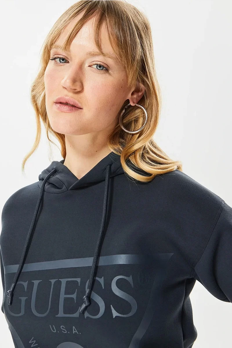 Guess New Alısa Hooded Sweatshırt Kadın Siyah Sweatshirt V2YQ08K7UW2-G7FQ