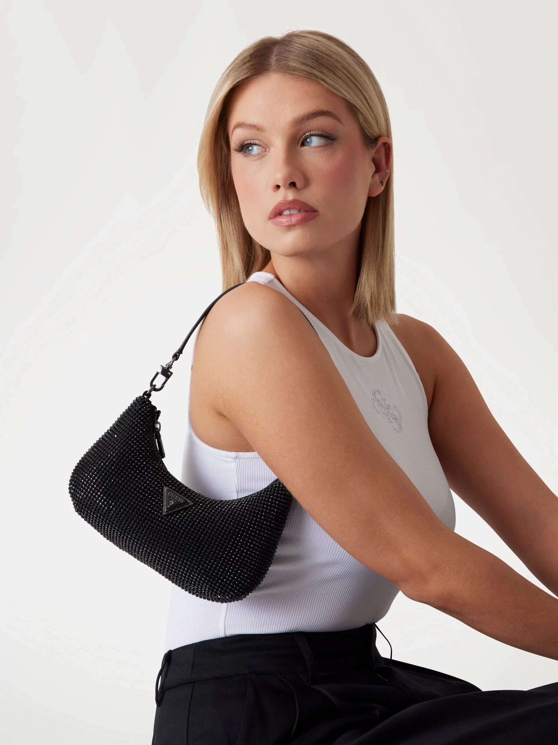 Guess Zalına Mını Top Zıp Shldr Bag Kadın Siyah Omuz Çantası HWRB9350720-BLA