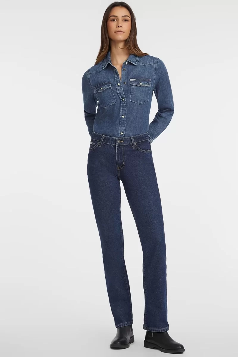 Guess Jeans Kadın Slim Fit Uzun Kol Mavi Denim Gömlek