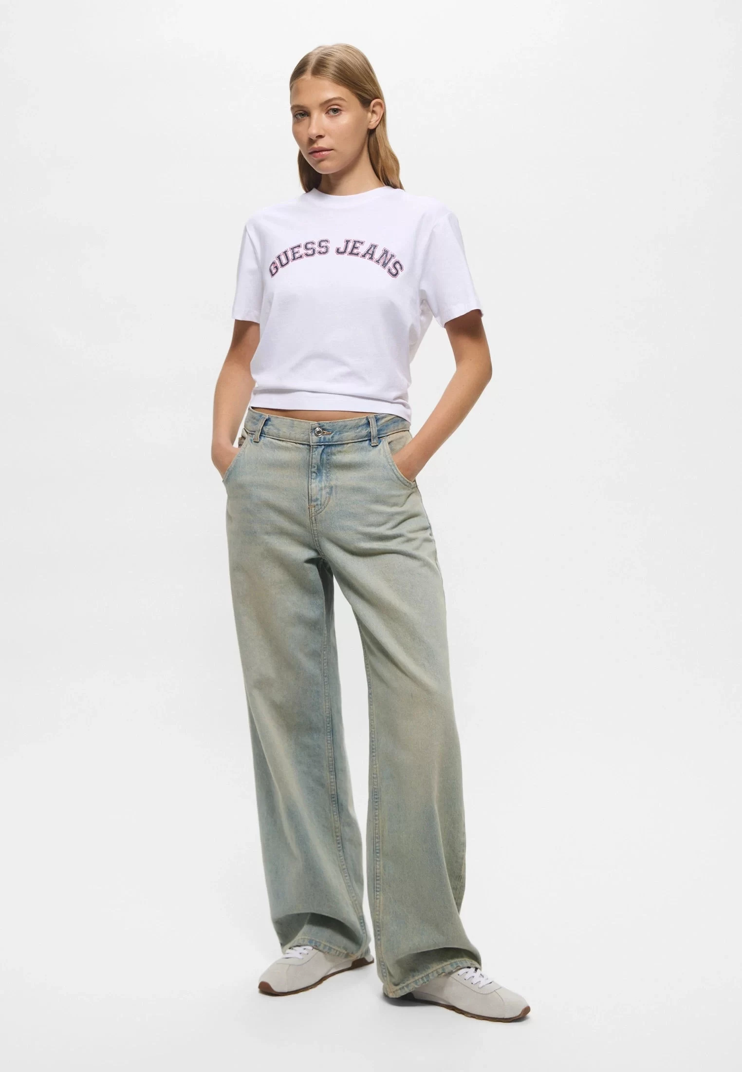 Guess jeans Gj Ss Cn Boxy Collegıate Tee Kadın Beyaz T-Shirt W5RI41K8HM0-G011