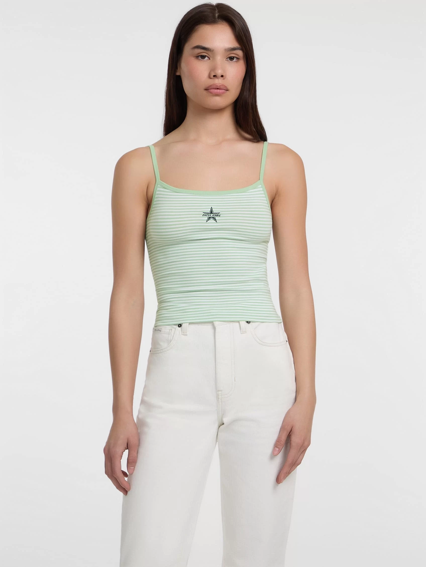 Guess jeans Gj Emb Star Tank Top Strıped Kadın Yeşil Atlet W5GP35KCIE1-S82N
