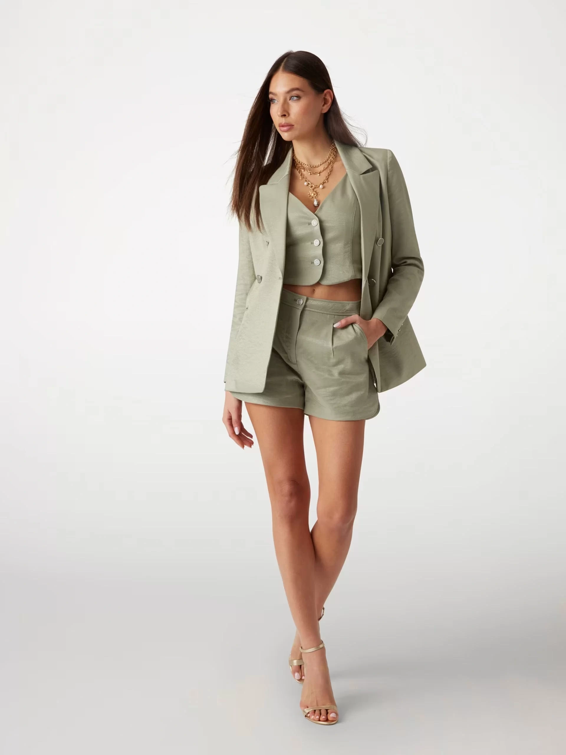 Guess Kadın  Haki Kruvaze Blazer Ceket