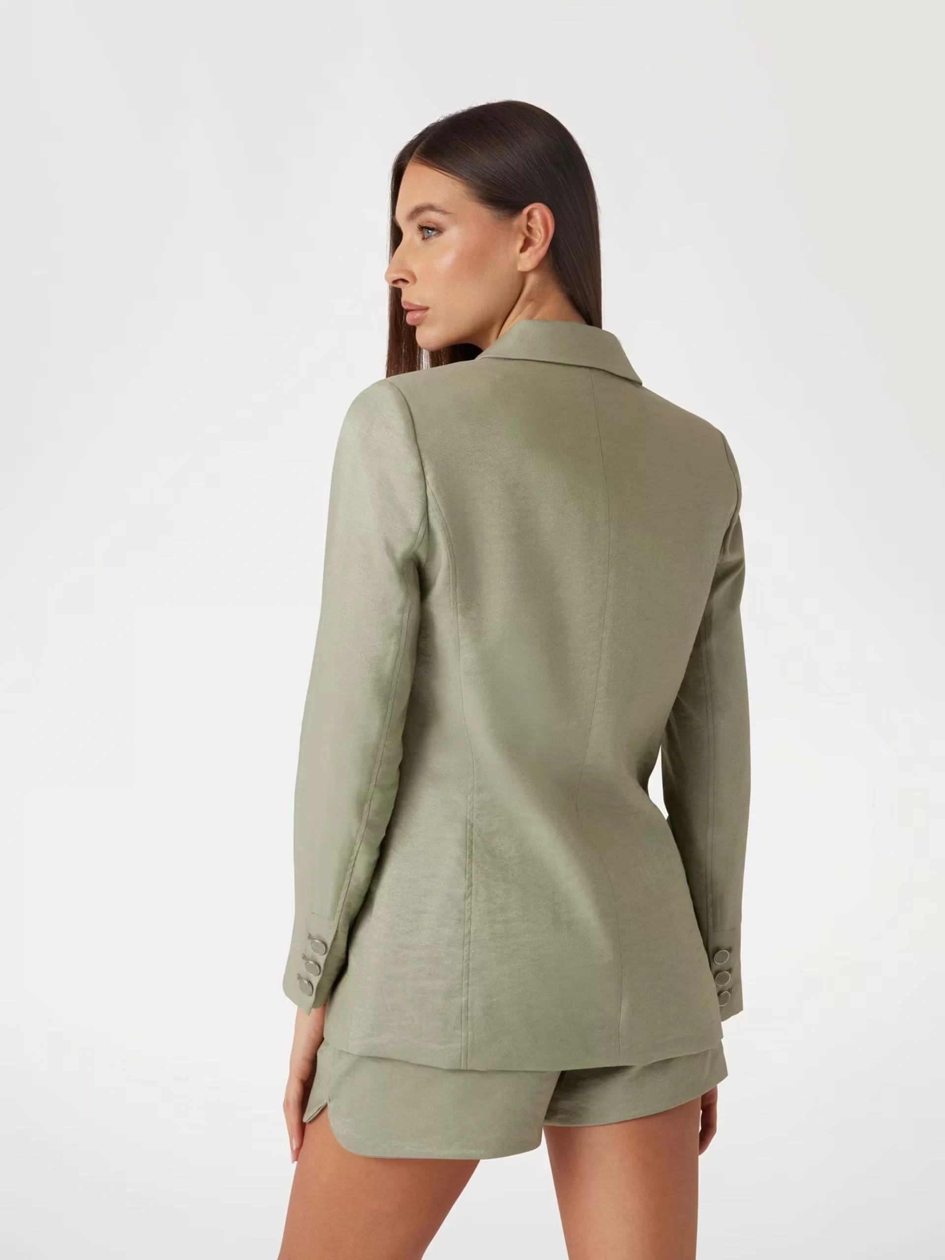 Guess Kadın  Haki Kruvaze Blazer Ceket