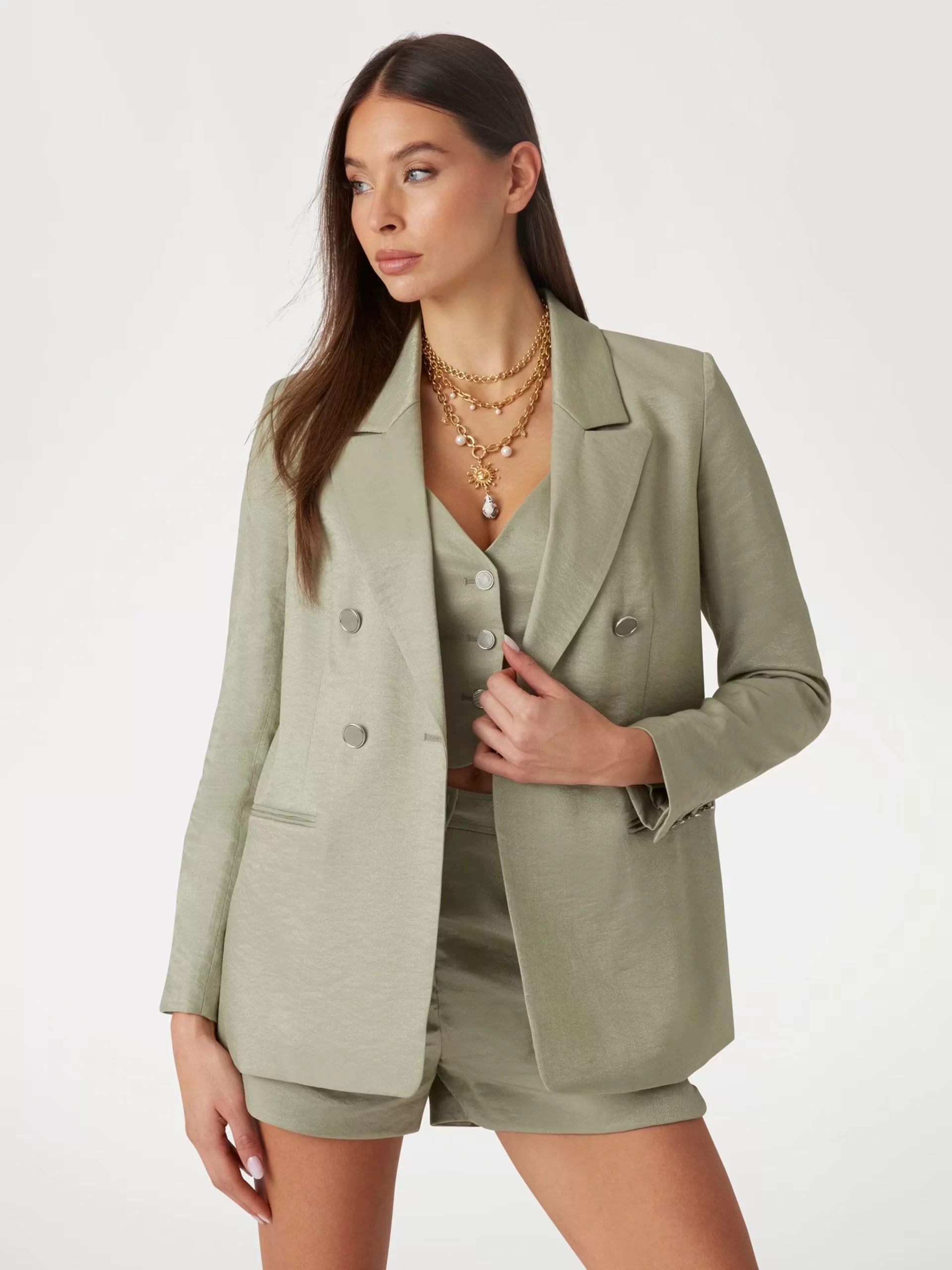 Guess Kadın  Haki Kruvaze Blazer Ceket