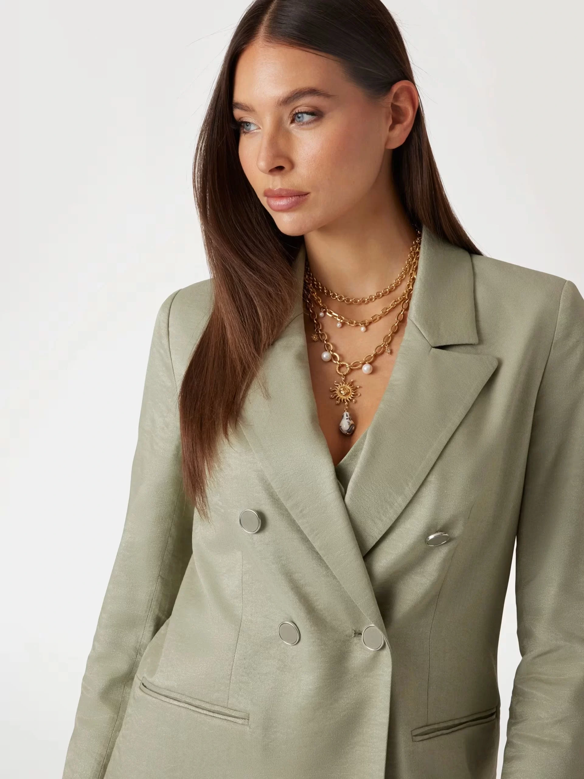 Guess Kadın  Haki Kruvaze Blazer Ceket