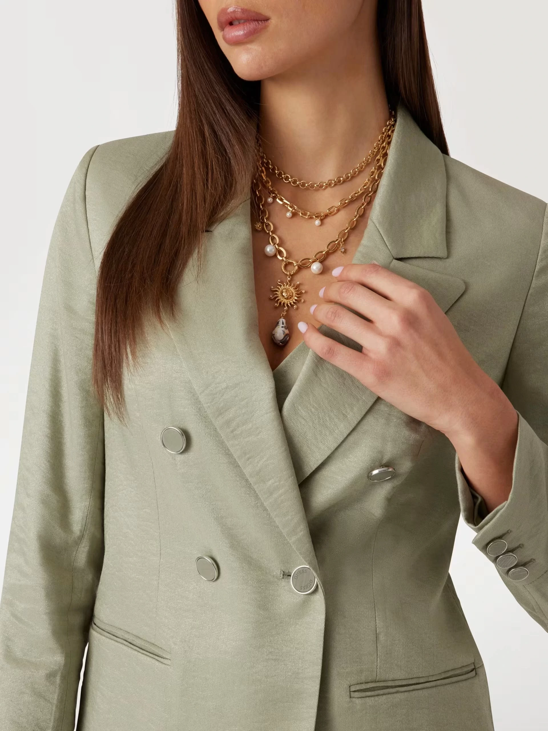 Guess Kadın  Haki Kruvaze Blazer Ceket
