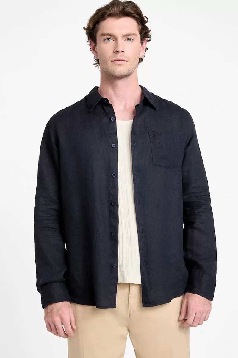 Guess Ls Napa Lınen Shırt Erkek Mavi Gömlek M5GH73WH3J0-F73J