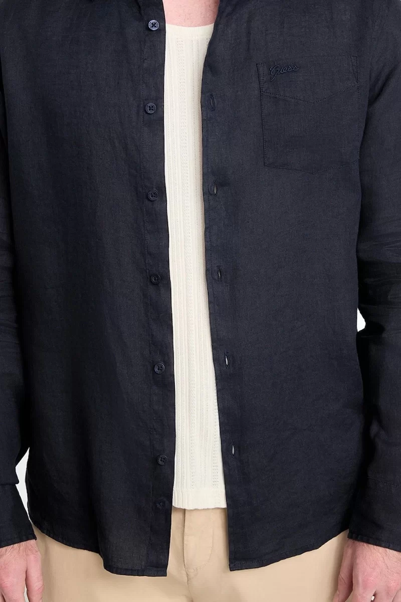 Guess Ls Napa Lınen Shırt Erkek Mavi Gömlek M5GH73WH3J0-F73J