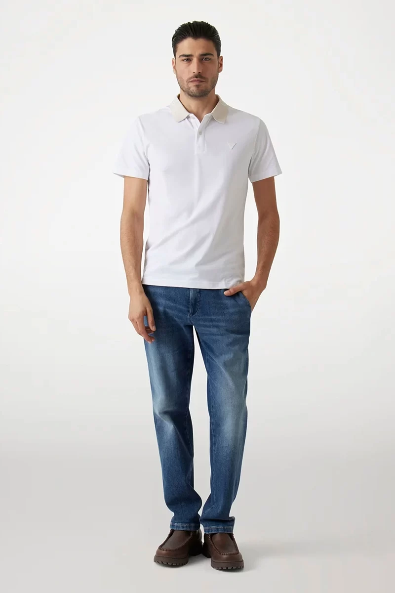 Guess Nolan Ss Polo Erkek Beyaz T-Shirt M5GP66J1314-G011