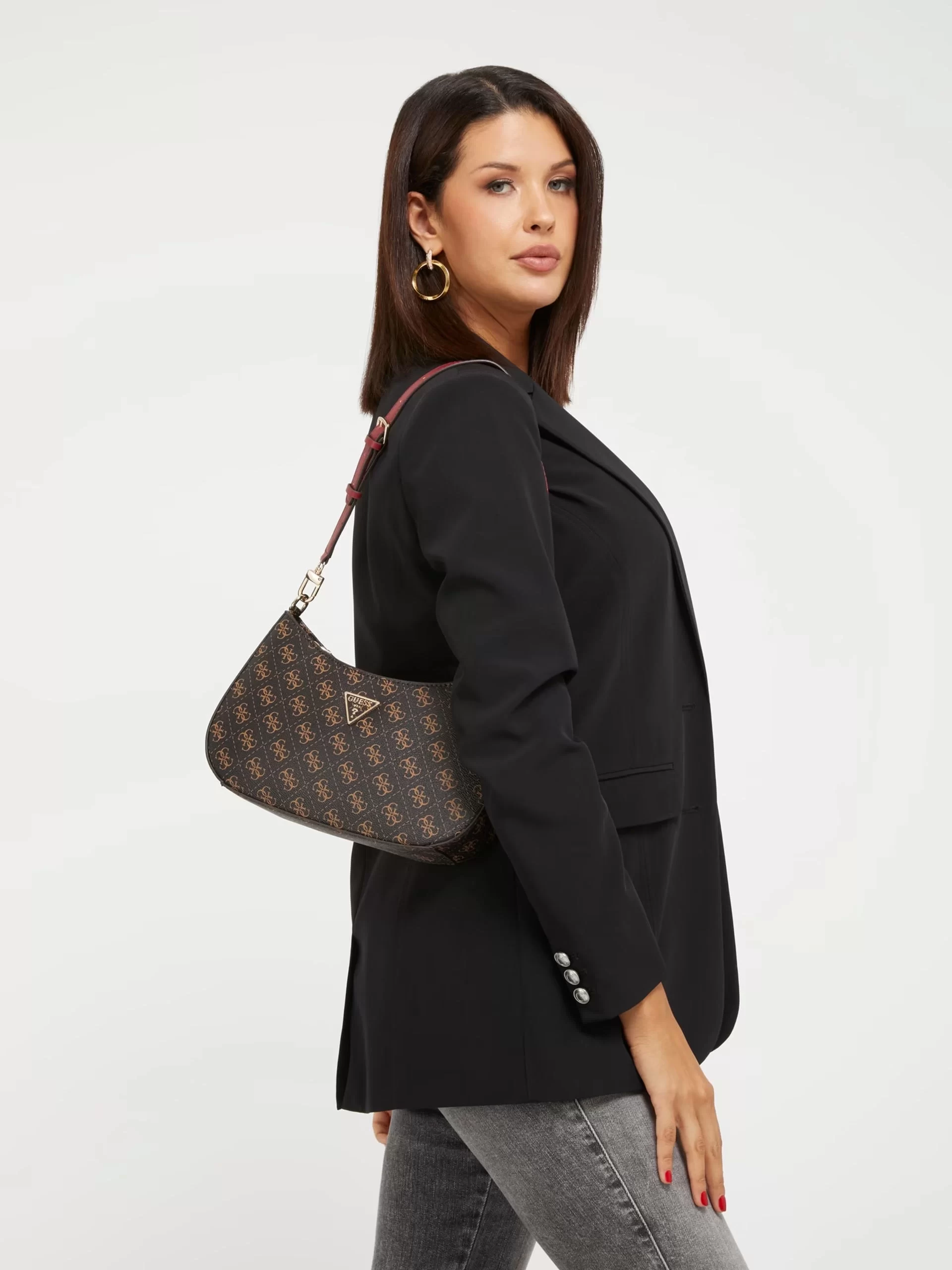Guess Noelle Top Zıp Shoulder Bag Kadın Kahverengi Omuz Çantası HWQL7879180-BRO
