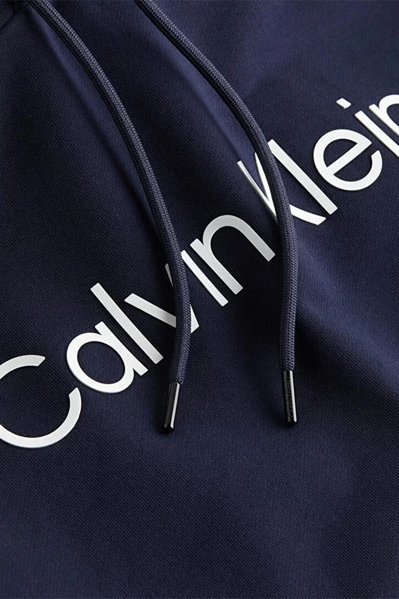 Calvin Klein Erkek Logolu Kapüşonlu Lacivert Sweatshirt