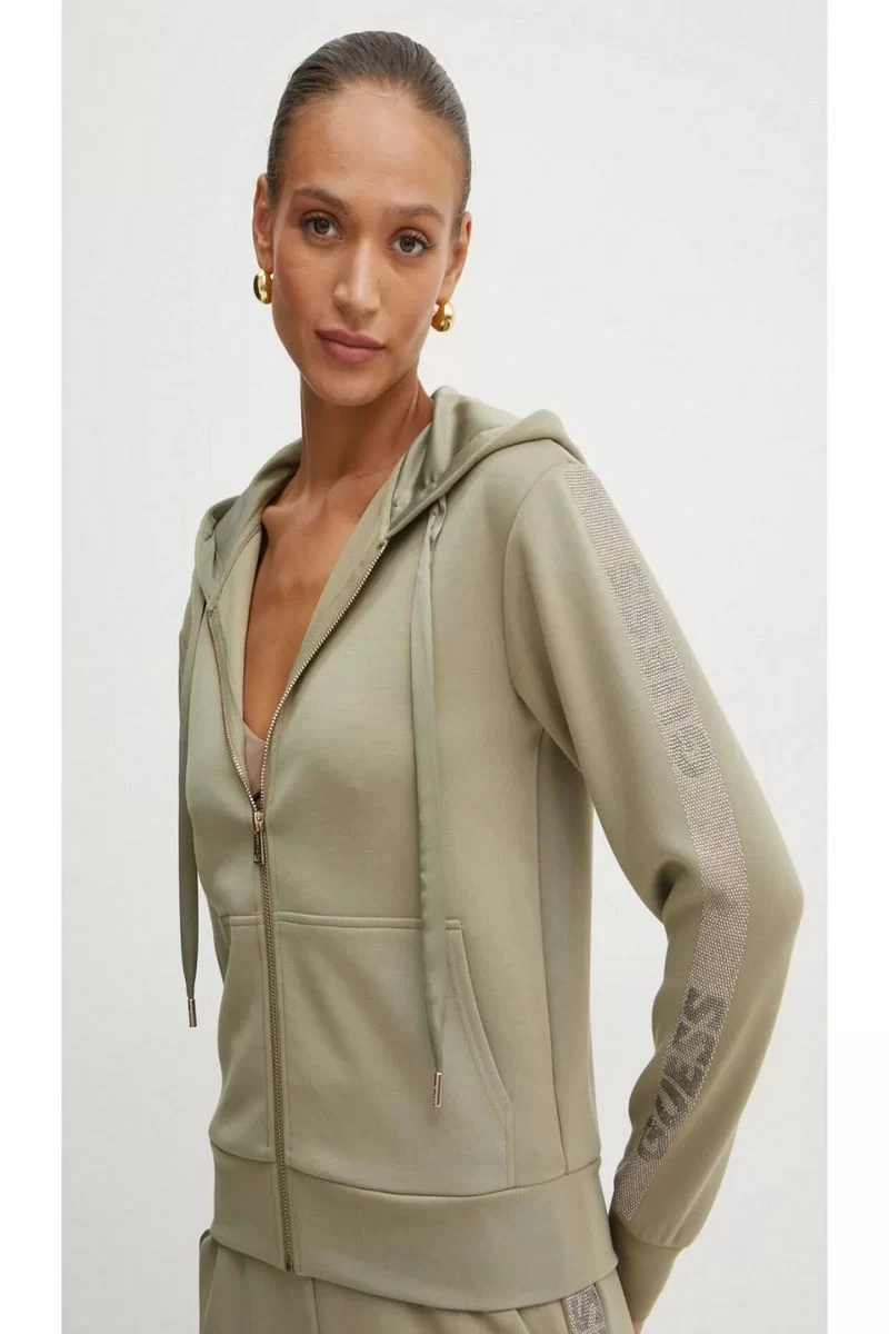 Guess Hooded Scuba Sweatshırt Kadın Haki Eşofman Üstü W5RQ03KBYE2-A90O
