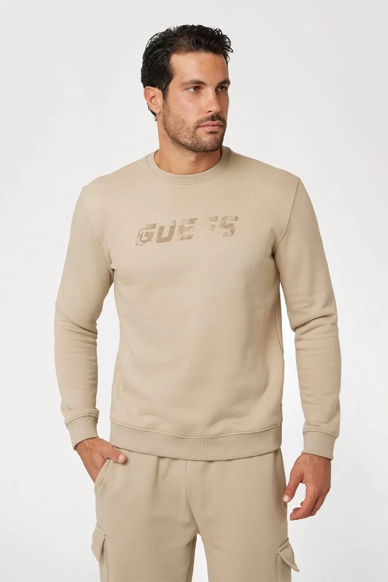 Guess Keıd Cn Sweatshırt Erkek Bej Sweatshirt Z4BQ18KCEA0-G1CA