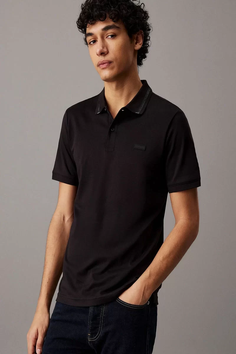 Calvin Klein Erkek Siyah Şerit Detaylı Polo Yaka T-shirt