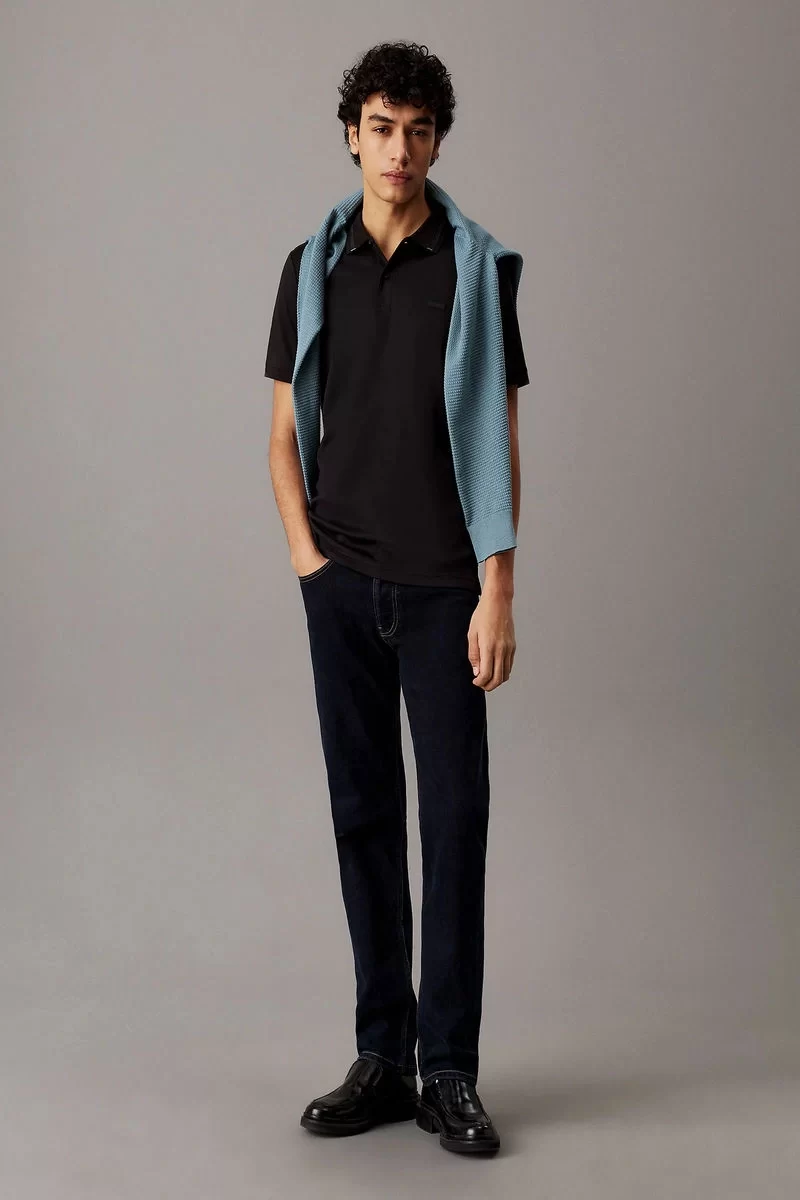 Calvin Klein Erkek Siyah Şerit Detaylı Polo Yaka T-shirt