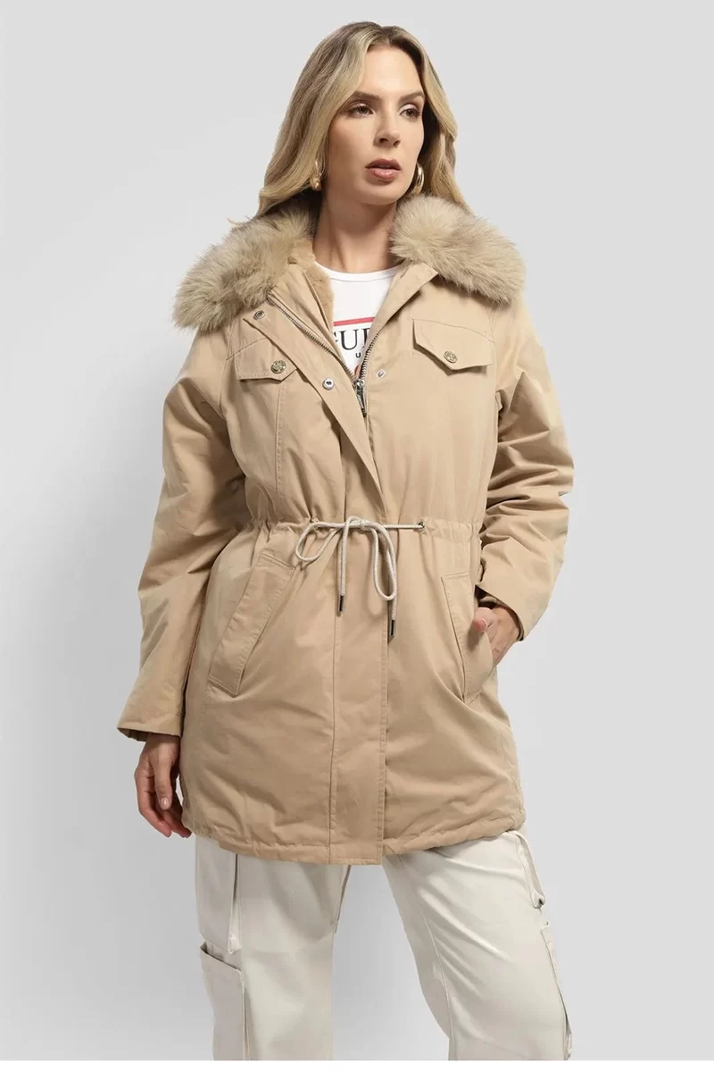 Guess Lucıe Parka Faux Fur Kadın Krem Mont W4BL45WGK30-G1FE