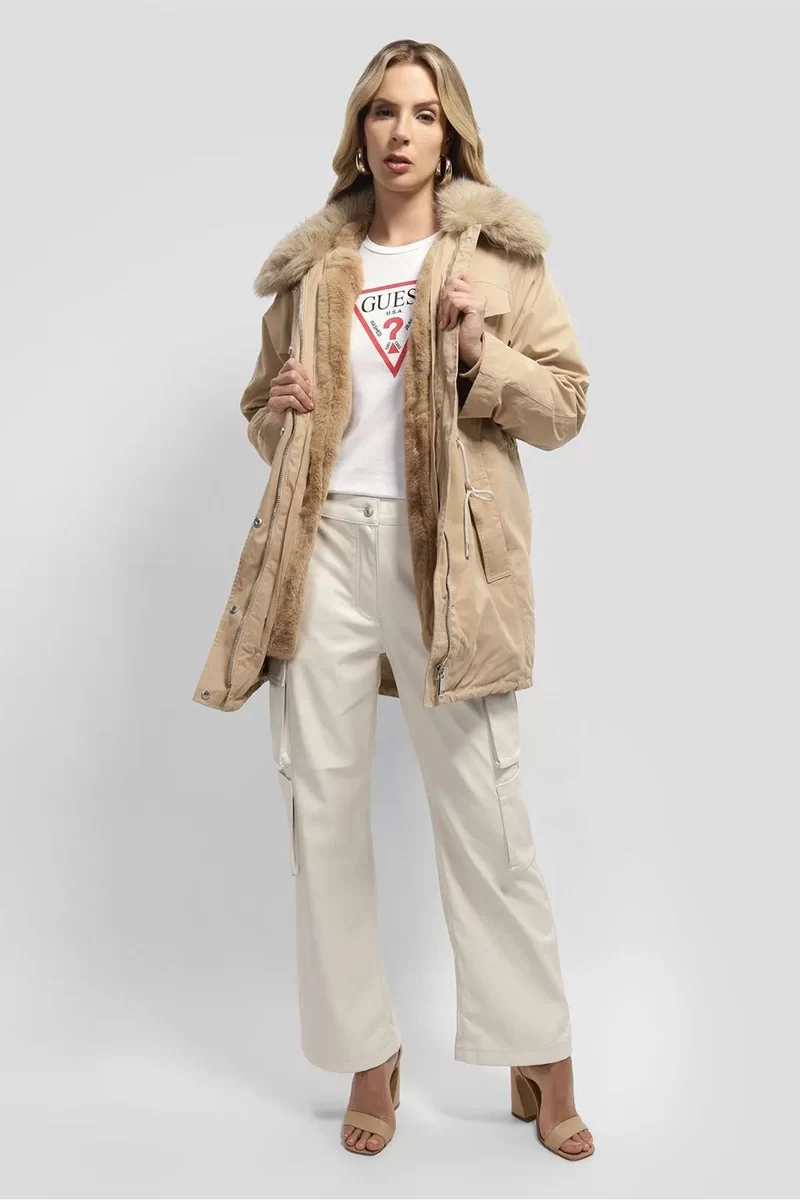 Guess Lucıe Parka Faux Fur Kadın Krem Mont W4BL45WGK30-G1FE