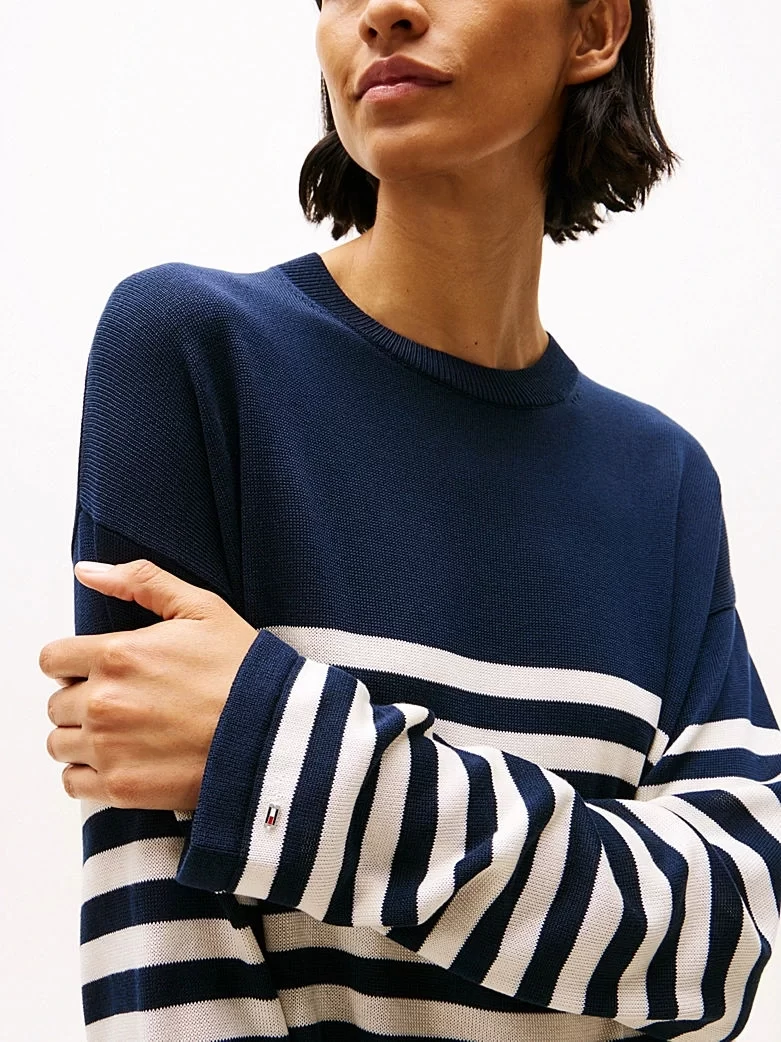 Tommy Hilfiger Kadın İpekli Rahat Mürettebat Yaka Kazak