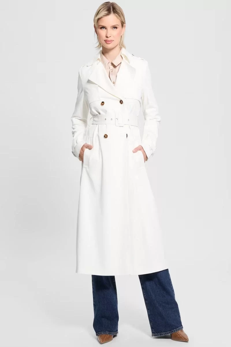Guess Maya Unstructured Trench Kadın Beyaz Trençkot W5RL15WGYM2-G012