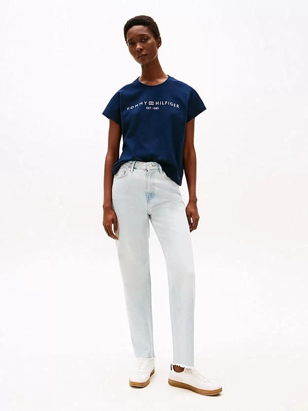 Tommy Hilfiger  Kadın  Mavi  Logolu T-Shirt