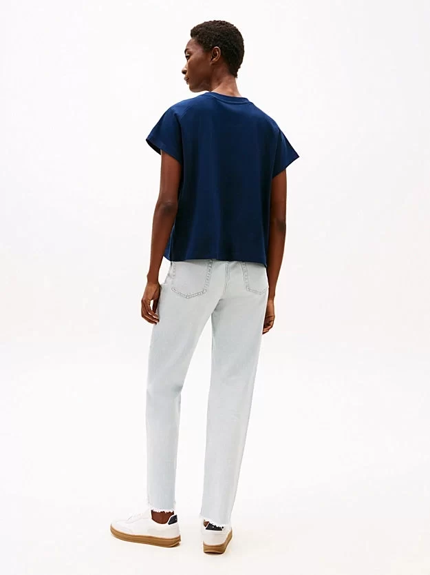 Tommy Hilfiger  Kadın  Mavi  Logolu T-Shirt