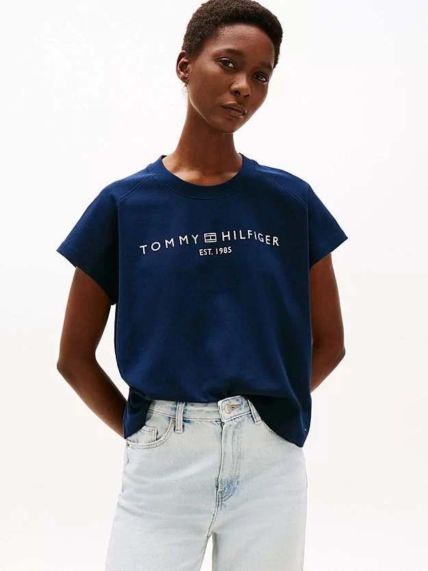 Tommy Hilfiger  Kadın  Mavi  Logolu T-Shirt
