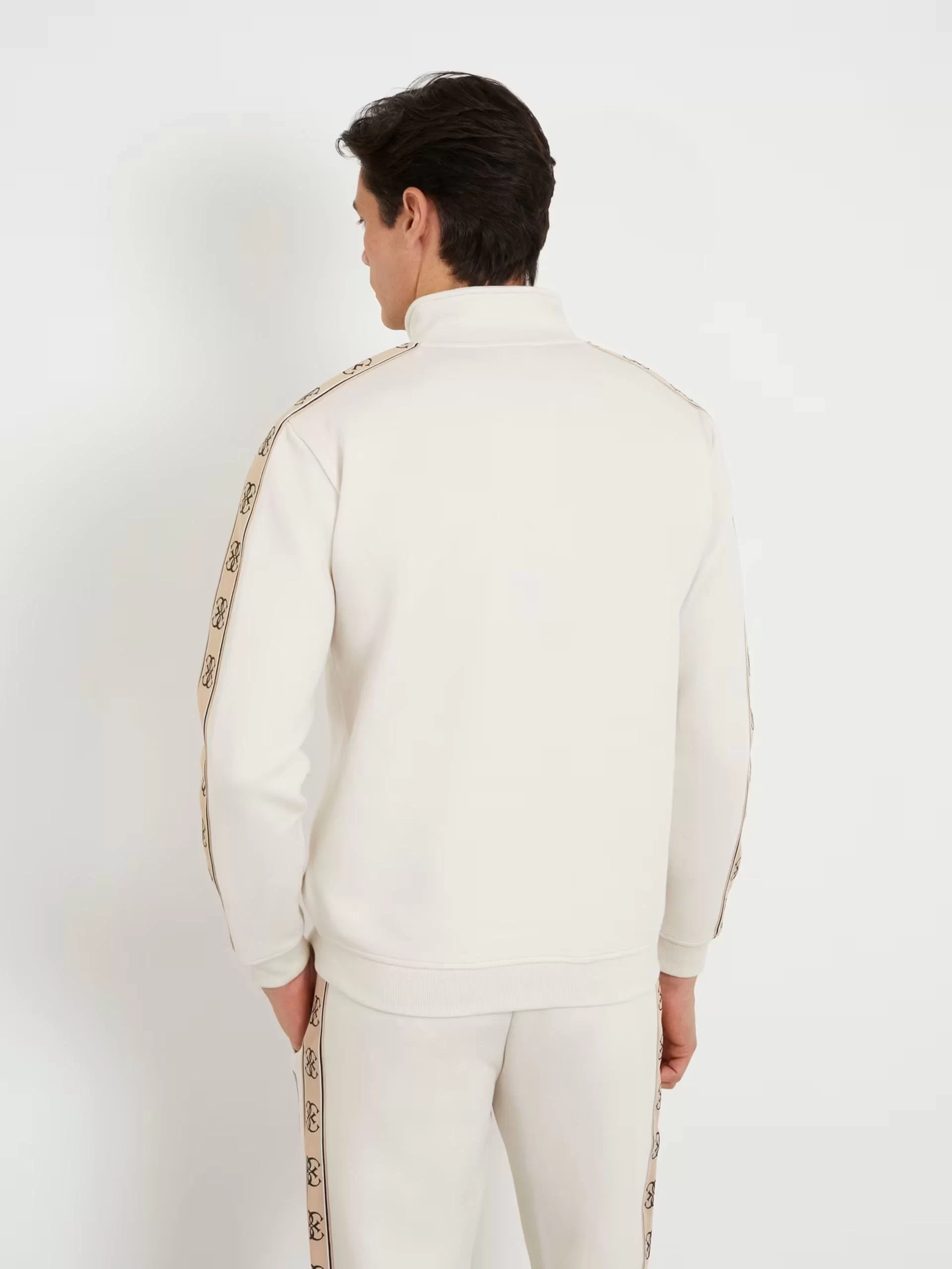 Guess Erkek Bej Yanları Logolu Fermuarlı Sweatshirt