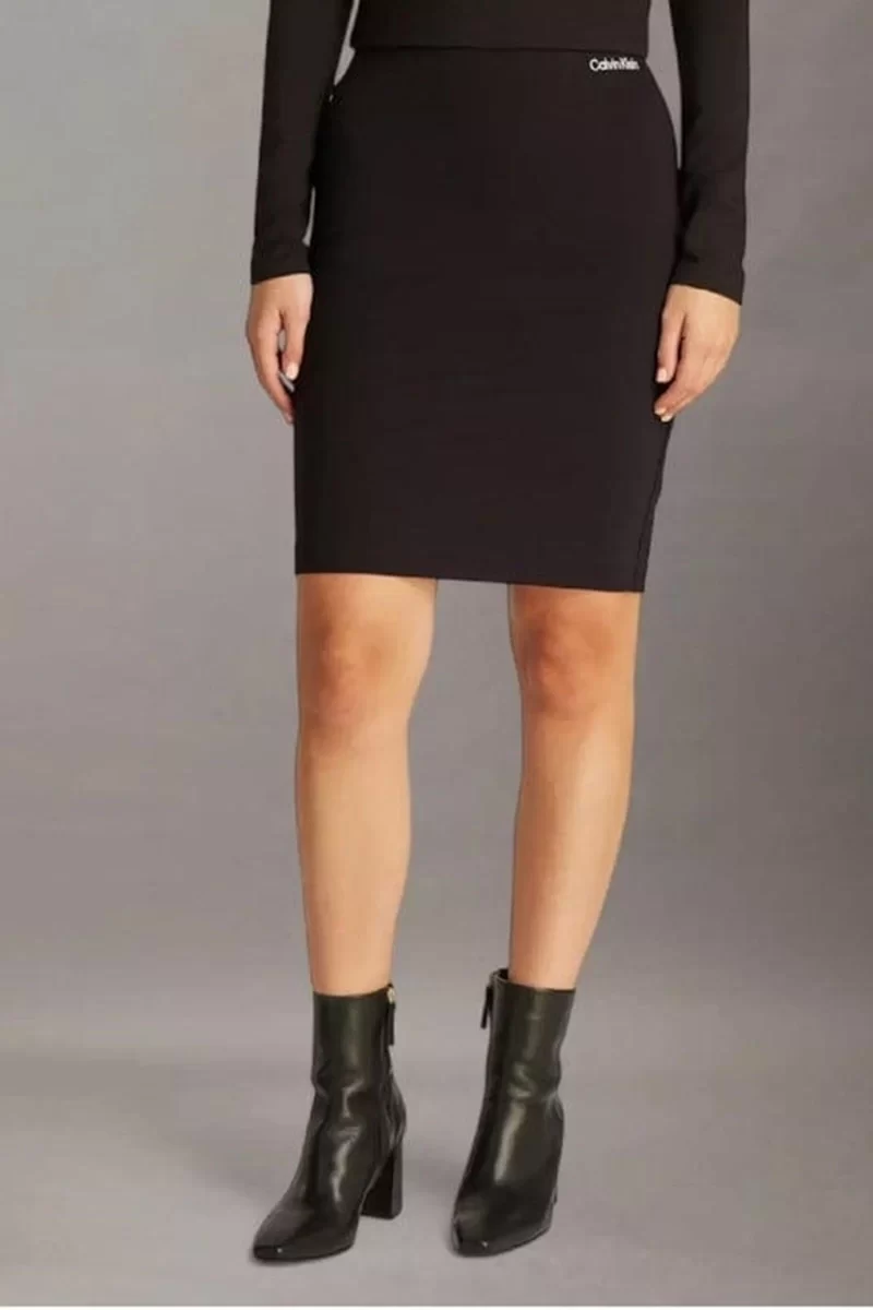 Calvin Klein Kadın Yüksek Bel Slim Fit Siyah Mini Kalem Etek