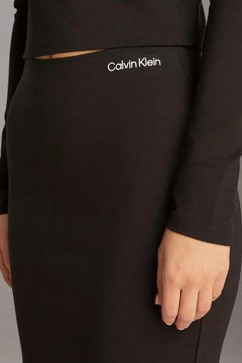 Calvin Klein Kadın Yüksek Bel Slim Fit Siyah Mini Kalem Etek
