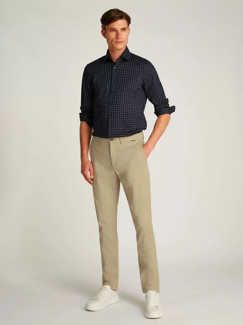 Calvin Klein Erkek  İnce Streç Twill Haki Chino Pantolon